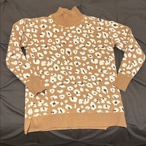 LOFT Tan Leopard Print Sweater with Glitter Accent XSP